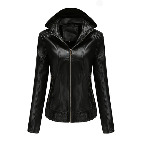 Women Leather Jacket European Size Female Coat 2022 Winter Women's Moto Biker Zipper Jacket Purple Bandage Coffee
