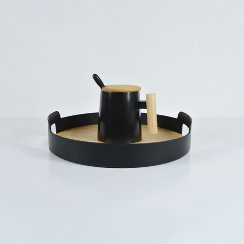 Nordic Style Pure Color Belt Handle Bamboo Storage Tray Sundries Fruit Tray Tea Tray Coffee Cup Afternoon Tea Set