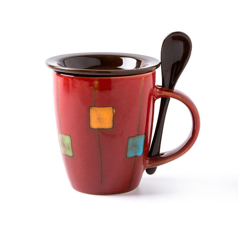 Creative Coffee Cup Milk Cup Mug With Lid Spoon Office Tea Cup