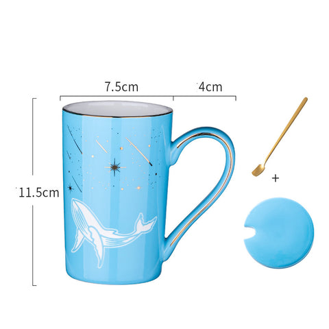 Ceramic Mark Spoon With Lid Milk Coffee Tea Student Cup