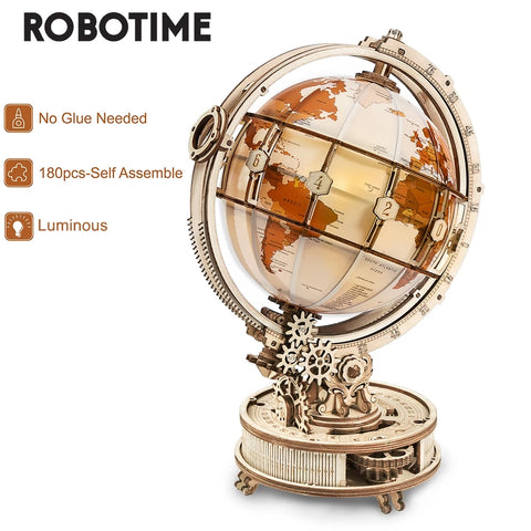 Robotime ROKR Luminous Globe 3D Wooden Puzzle Games Assemble Model Buliding Kits Toys Gift for Children Boy Support DropShipping