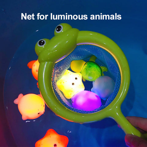 Baby Cute Animals Bath Toy Swimming Water Toys Soft Rubber Float Induction Luminous Frogs Kids Wash Play Funny Gift