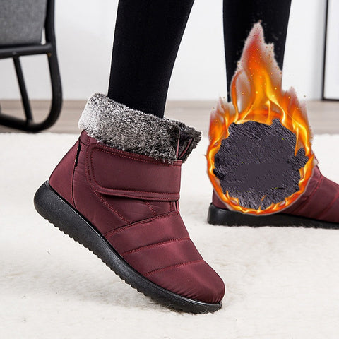 Women Snow Boots Winter Warm Shoes With Velcro Design Flat Ankle Boots
