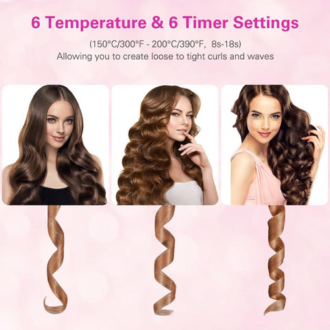 Automatic Hair Curler Curling Iron Wireless Ceramic USB Rechargeable With LED Digital Display