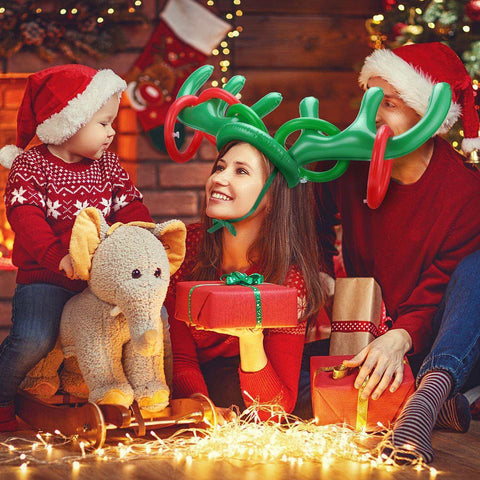 Christmas Game Inflatable Santa Funny Reindeer Antler Hat Ring Toss Christmas Kids Gift New Year Christmas Outdoor Inflated Toys Throwing Ring Balloon Toy