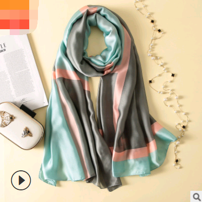 Spring, summer and autumn, new flowers, elegant and high-end artificial silk scarf, female decorative shawl, sunscreen beach towel