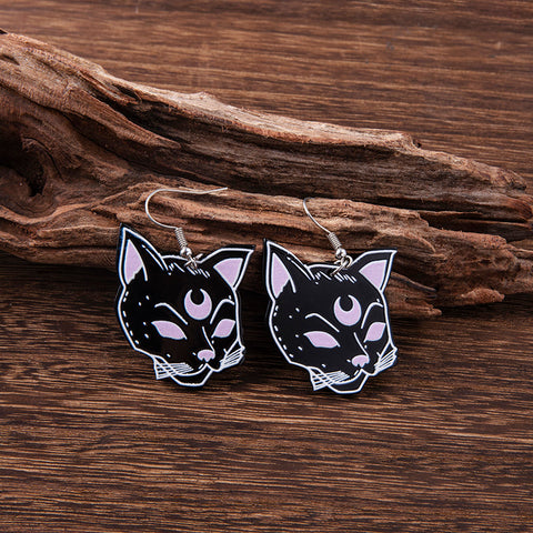 Halloween Black Cat Skull Acrylic Earrings For Women