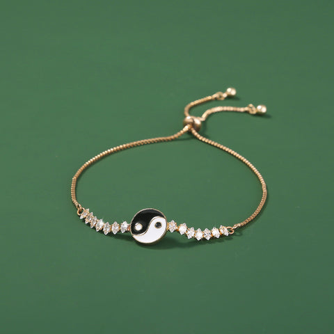 Brass Gold Plated Tai Chi Yin Yang Pendant Micro-set Zircon Shrink Pulled Copper Bead Bracelet