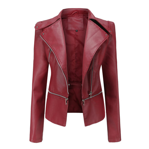 Spring Autumn Leather Jacket Women Slim Fit Motor Biker PU Leather Short Coat Ladies Zipper Outerwear