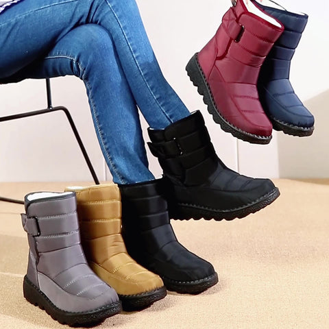 Velcro Snow Boots Winter Warm Plush Shoes Women