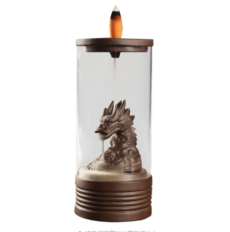 Auspicious Dragon Smoke Backflow Incense Burner Glass Cover Ceramic Crafts Teahouse Ornaments