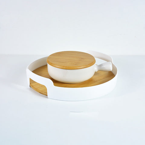 Nordic Style Pure Color Belt Handle Bamboo Storage Tray Sundries Fruit Tray Tea Tray Coffee Cup Afternoon Tea Set