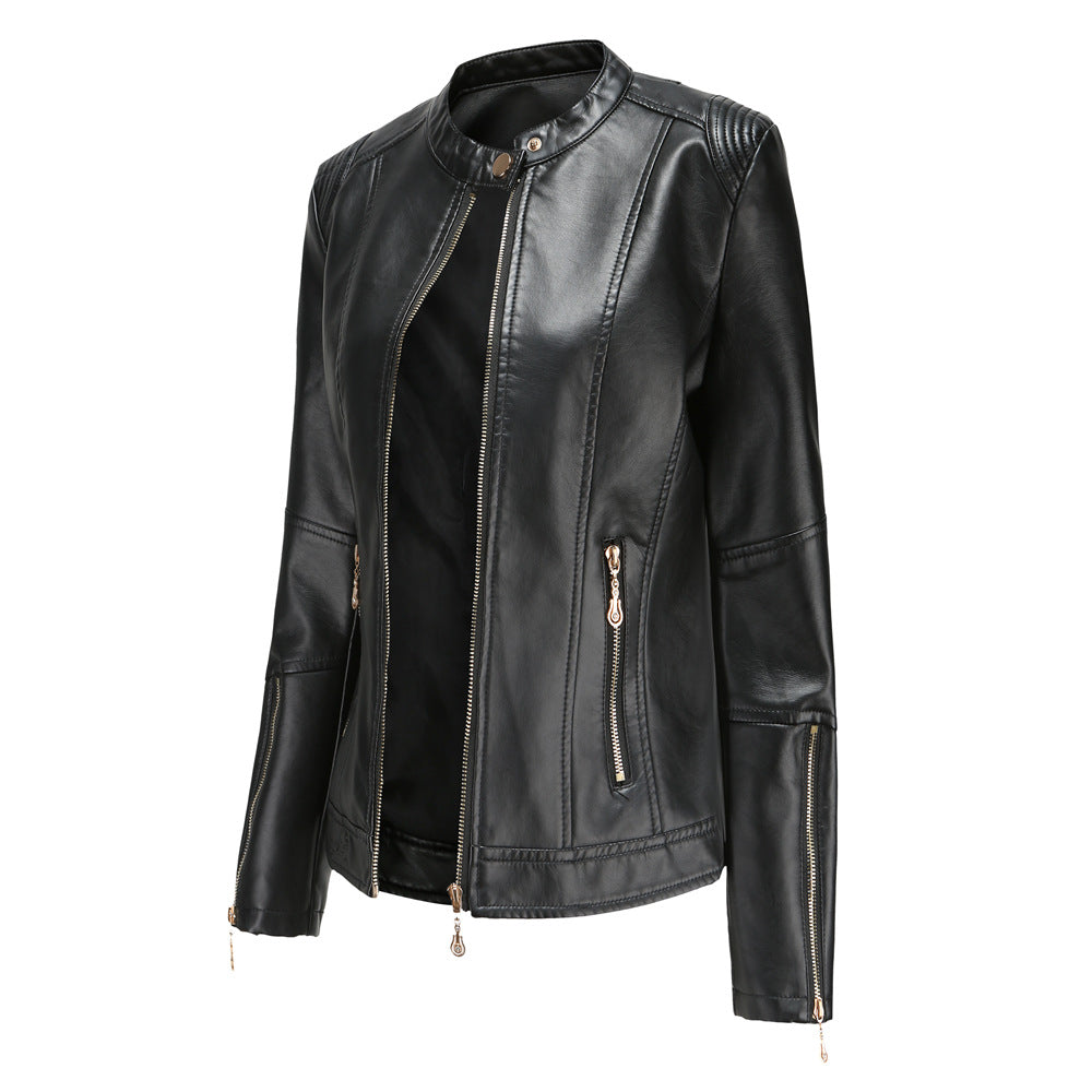 Fashion New Short PU Leather Jacket Women Rivet Spring Autumn Women's Coat Long Sleeve Slim Casual Jacket Stand Collar