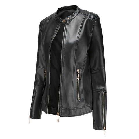 Fashion New Short PU Leather Jacket Women Rivet Spring Autumn Women's Coat Long Sleeve Slim Casual Jacket Stand Collar