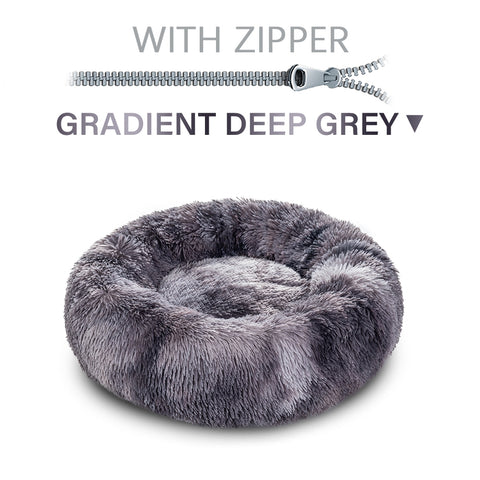 Fluffy Donut Dog Bed  Warm Soft Long Plush Pet Cushion Dog House Cat  Bed Washable Pet Sofa Mat Calming Samll Large Dog Beds