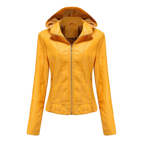 Women Leather Jacket European Size Female Coat 2022 Winter Women's Moto Biker Zipper Jacket Purple Bandage Coffee
