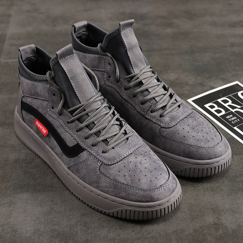 Korean version of the autumn new men's shoes microfiber casual sports shoes thick bottom increased ins super fire high shoes men's booties