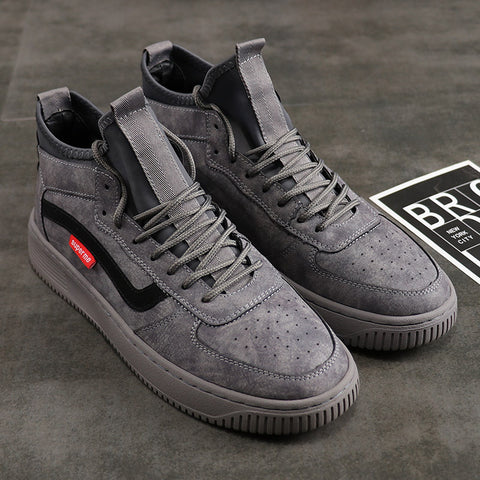 Korean version of the autumn new men's shoes microfiber casual sports shoes thick bottom increased ins super fire high shoes men's booties