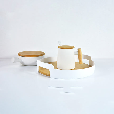 Nordic Style Pure Color Belt Handle Bamboo Storage Tray Sundries Fruit Tray Tea Tray Coffee Cup Afternoon Tea Set
