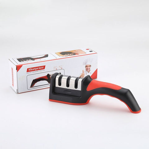 Kitchen 3-Segment Knife Sharpener Household Multi-Functional Hand-Held Three-Purpose Black Sharpening Stone