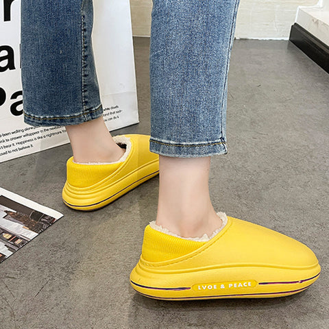 EVA Fluffy Slippers Waterproof Warm Plush Shoes For Women Couple