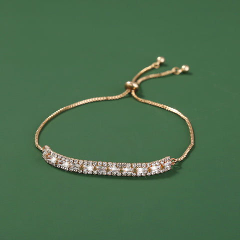 Brass Gold Plated Long Micropaved Zircon Pendant Shrink Pulled Brass Bead Bracelet