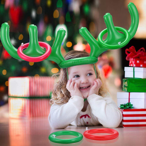 Christmas Game Inflatable Santa Funny Reindeer Antler Hat Ring Toss Christmas Kids Gift New Year Christmas Outdoor Inflated Toys Throwing Ring Balloon Toy