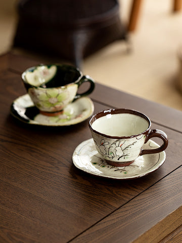 Ceramic Tea Cup Set Vintage Oribe Cherry Blossom Coffee Cup