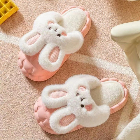 Winter Shoes Fuzzy Slippers Cute Rabbit Washable Detachable Warm House Shoes For Women Men