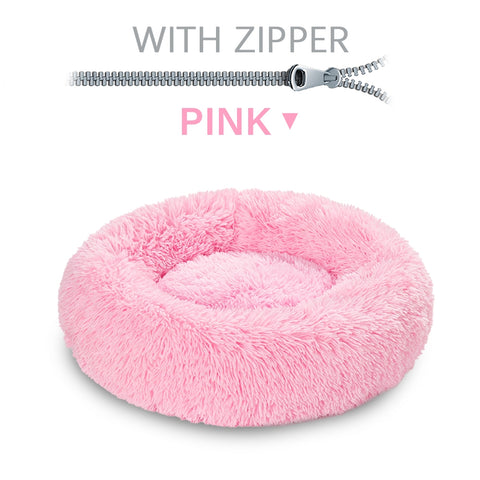 Fluffy Donut Dog Bed  Warm Soft Long Plush Pet Cushion Dog House Cat  Bed Washable Pet Sofa Mat Calming Samll Large Dog Beds