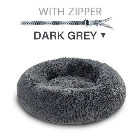 Fluffy Donut Dog Bed  Warm Soft Long Plush Pet Cushion Dog House Cat  Bed Washable Pet Sofa Mat Calming Samll Large Dog Beds
