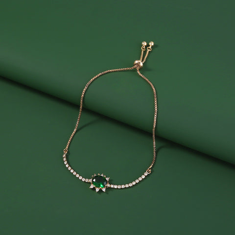 Brass Gold Plated Micropaved Zirconia Adjustable Pull Bracelet