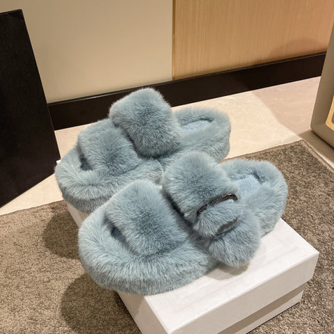 Winter Fashionable Indoor Outdoor Women Wear Thick Soled Cotton Slippers Plush Shoes Slippers