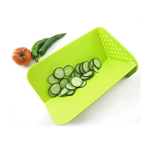 Plastic 2 in 1 Cutting Board and Drainer, Foldable Chopping Mat, with Hanging hole and Safety Lock, Bright Green