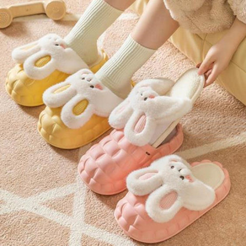Winter Shoes Fuzzy Slippers Cute Rabbit Washable Detachable Warm House Shoes For Women Men
