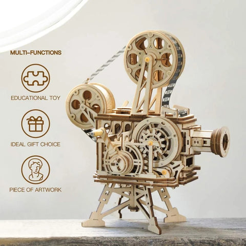Robotime ROKR Hand Crank Projector Classic Film Vitascope 3D Wooden Puzzle Model Building Toys for Children Adult LK601 Dropship
