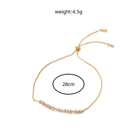 Brass Gold Plated Long Micropaved Zircon Pendant Shrink Pulled Brass Bead Bracelet