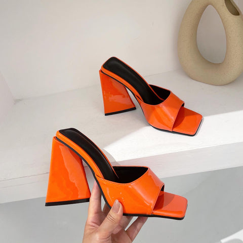 Patent Leather Square Head Beautiful Color Thick With Sandals