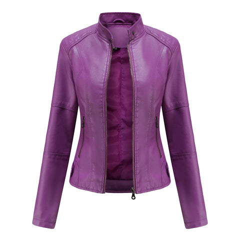 Faux Pu Leather Jackets Women Spring Autumn Outerwear Pocket Zipper Coat Slim Fitted Jacket Red Black Femme Clothing