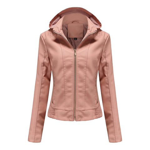 Women Leather Jacket European Size Female Coat 2022 Winter Women's Moto Biker Zipper Jacket Purple Bandage Coffee