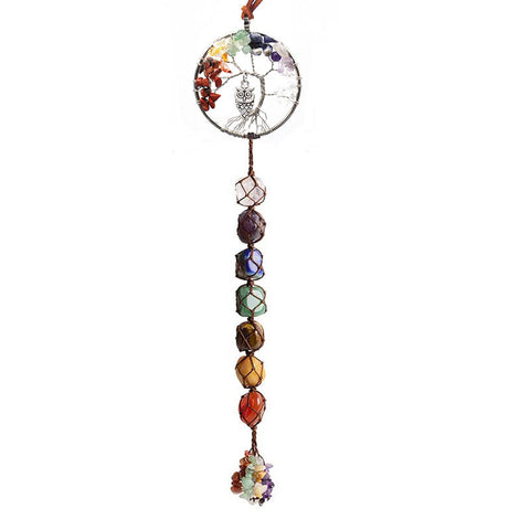 7Colorful Crystal Original Stone Hand Woven Pendant Life Tree