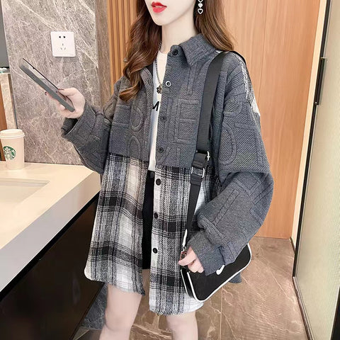 Women's Fashion Loose Fitting Vintage Patchwork Shirt Jacket