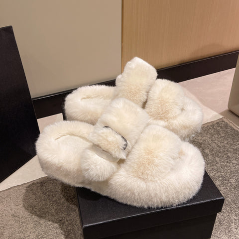 Winter Fashionable Indoor Outdoor Women Wear Thick Soled Cotton Slippers Plush Shoes Slippers