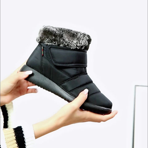 Women Snow Boots Winter Warm Shoes With Velcro Design Flat Ankle Boots