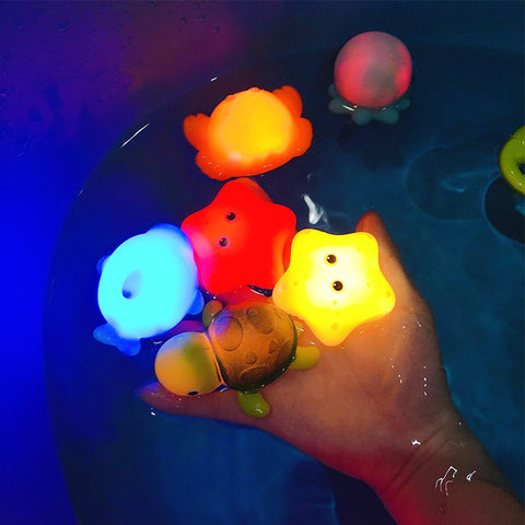 Baby Cute Animals Bath Toy Swimming Water Toys Soft Rubber Float Induction Luminous Frogs Kids Wash Play Funny Gift