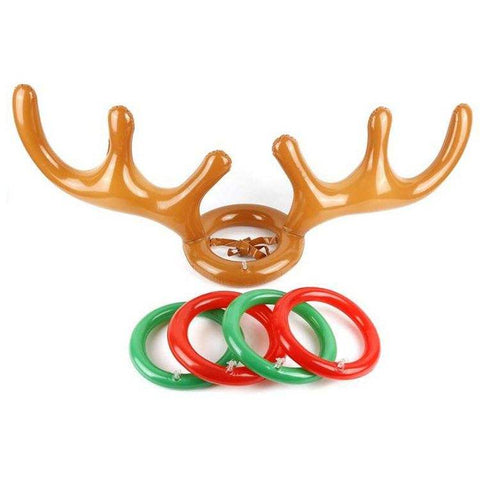 Christmas Game Inflatable Santa Funny Reindeer Antler Hat Ring Toss Christmas Kids Gift New Year Christmas Outdoor Inflated Toys Throwing Ring Balloon Toy