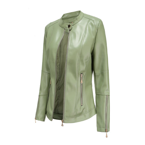 Fashion New Short PU Leather Jacket Women Rivet Spring Autumn Women's Coat Long Sleeve Slim Casual Jacket Stand Collar