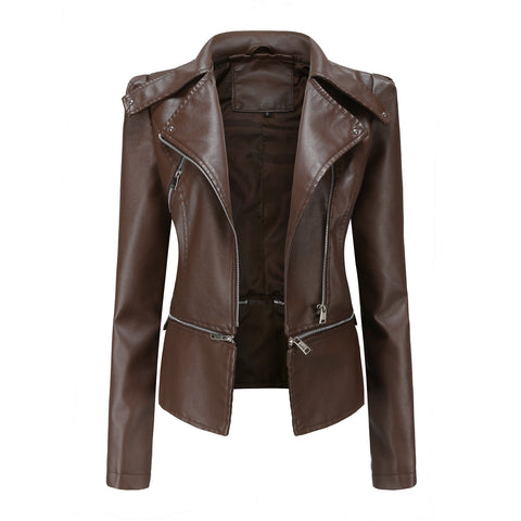 Spring Autumn Leather Jacket Women Slim Fit Motor Biker PU Leather Short Coat Ladies Zipper Outerwear