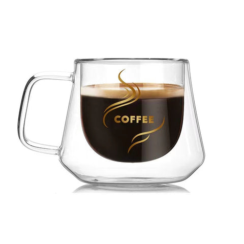 Coffee Cup Double-layer Insulated Milk Tea Diamond Cup Transparent With Handle