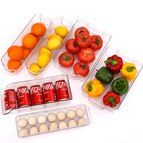 6pcs Refrigerator Organizer Refrigerator Storage Set Plastic Transparent Refrigerator Storage Box Refrigerator Drawer Food Vegetable Beverage Egg Storage